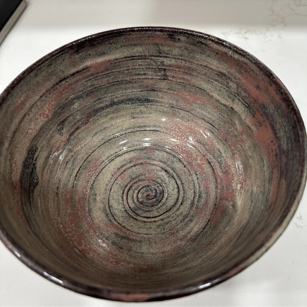 Studio  Art Pottery Artist Signed Swirl Glaze Bowl 7.5” x 4.4”